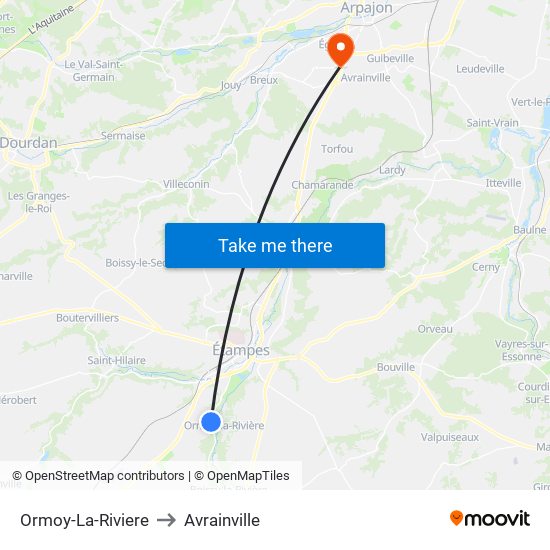 Ormoy-La-Riviere to Avrainville map