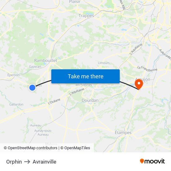 Orphin to Avrainville map