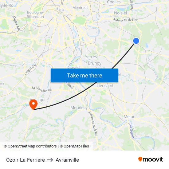 Ozoir-La-Ferriere to Avrainville map