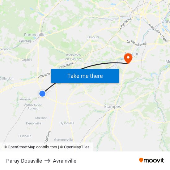 Paray-Douaville to Avrainville map