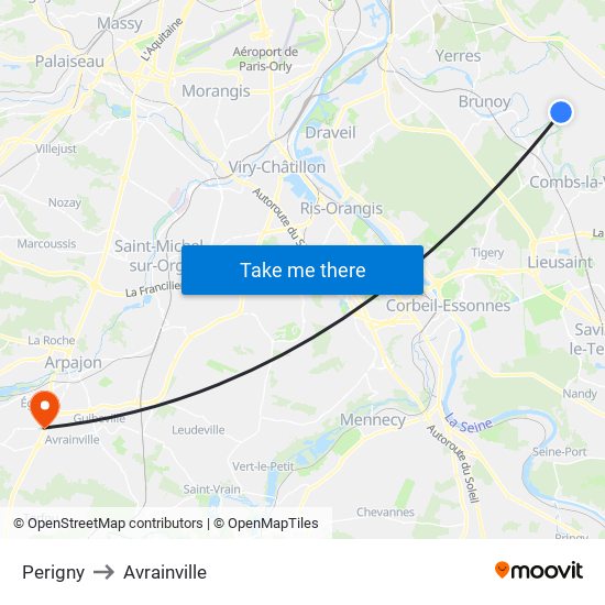 Perigny to Avrainville map
