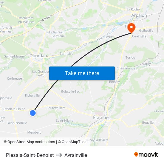 Plessis-Saint-Benoist to Avrainville map