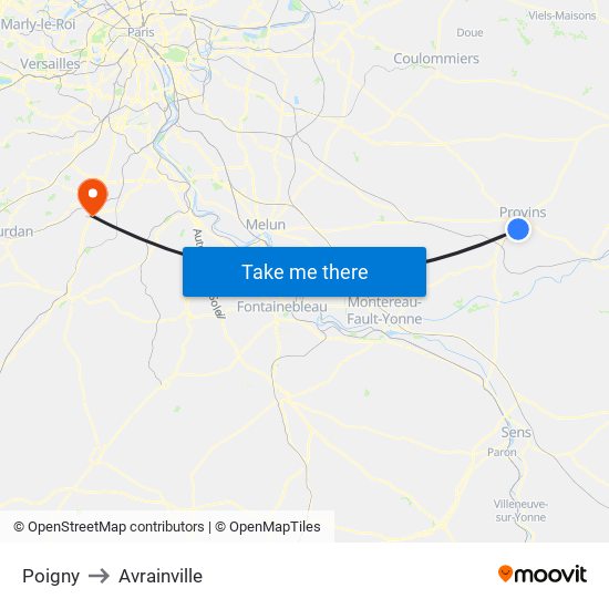Poigny to Avrainville map