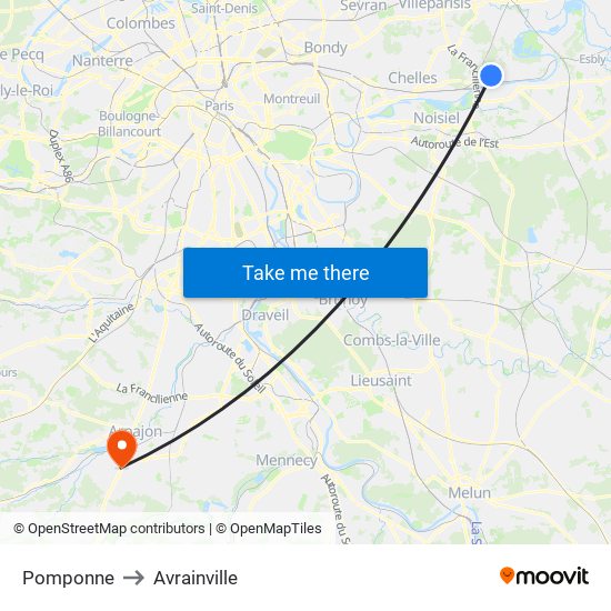 Pomponne to Avrainville map
