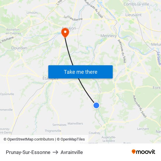 Prunay-Sur-Essonne to Avrainville map