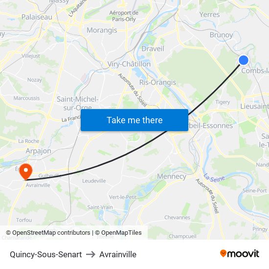 Quincy-Sous-Senart to Avrainville map
