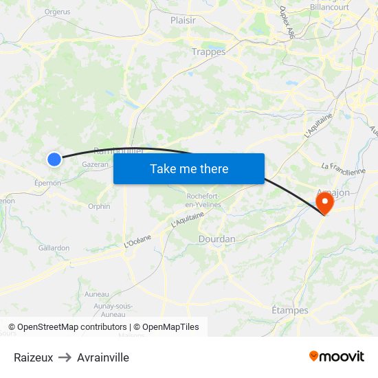 Raizeux to Avrainville map