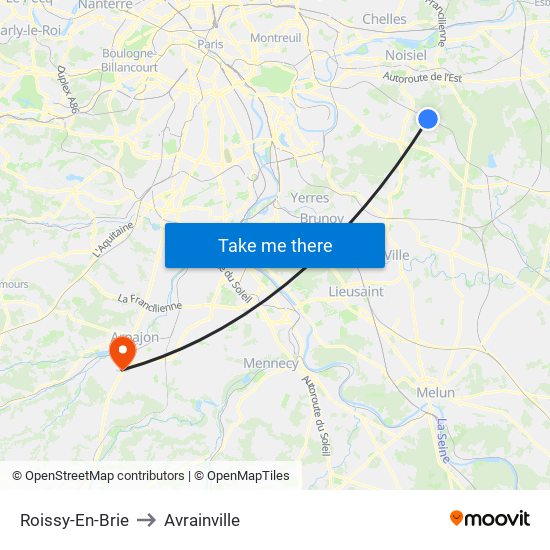 Roissy-En-Brie to Avrainville map