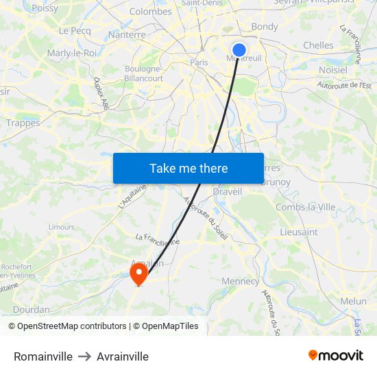 Romainville to Avrainville map
