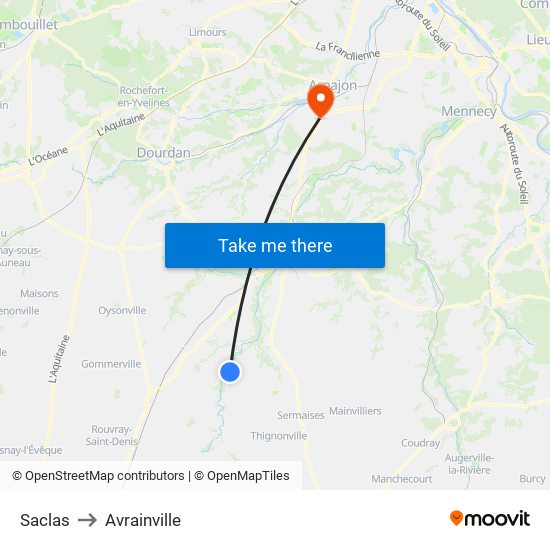 Saclas to Avrainville map