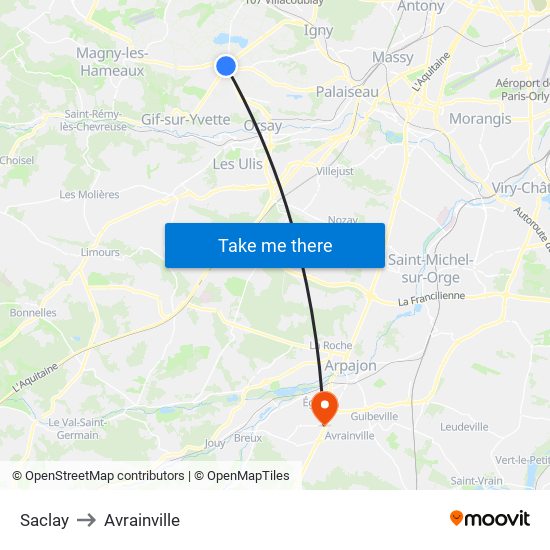 Saclay to Avrainville map