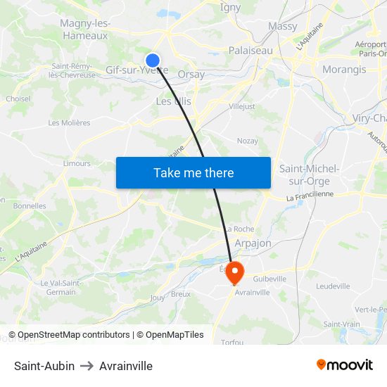 Saint-Aubin to Avrainville map