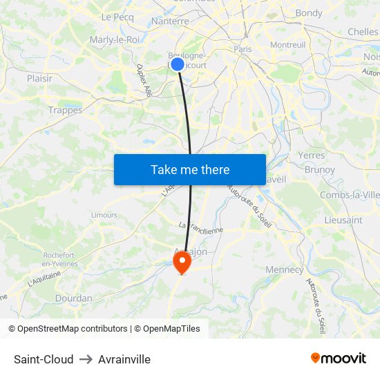 Saint-Cloud to Avrainville map