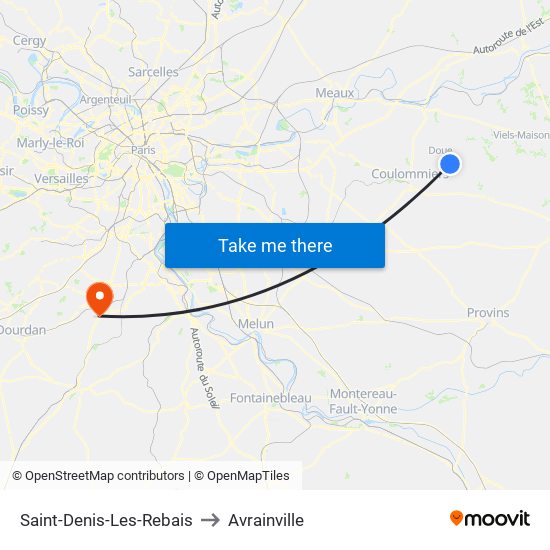 Saint-Denis-Les-Rebais to Avrainville map