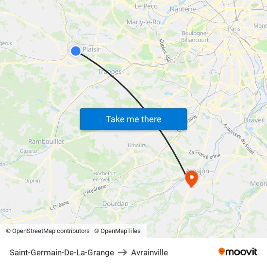 Saint-Germain-De-La-Grange to Avrainville map