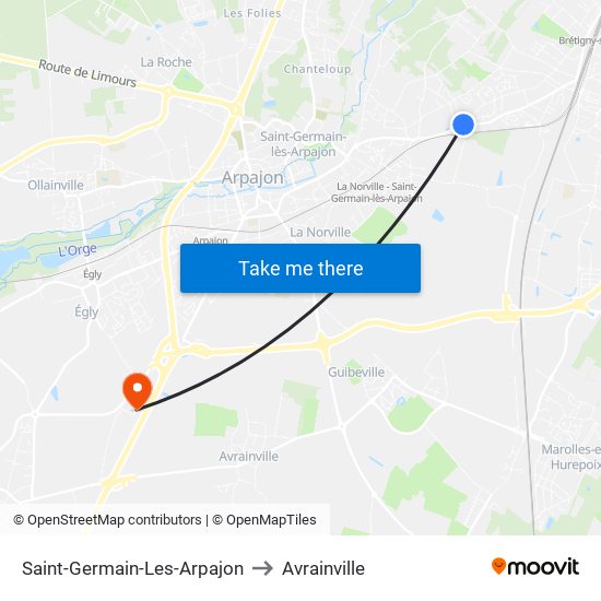 Saint-Germain-Les-Arpajon to Avrainville map