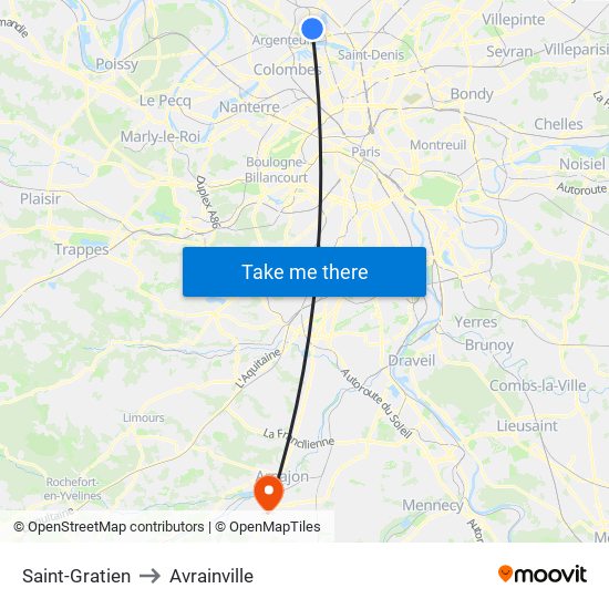 Saint-Gratien to Avrainville map