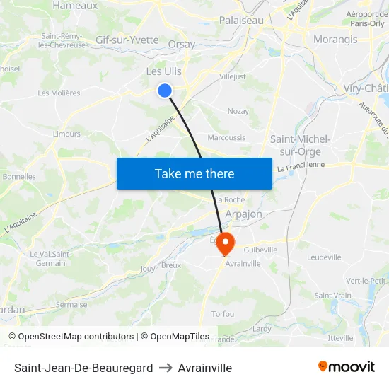 Saint-Jean-De-Beauregard to Avrainville map