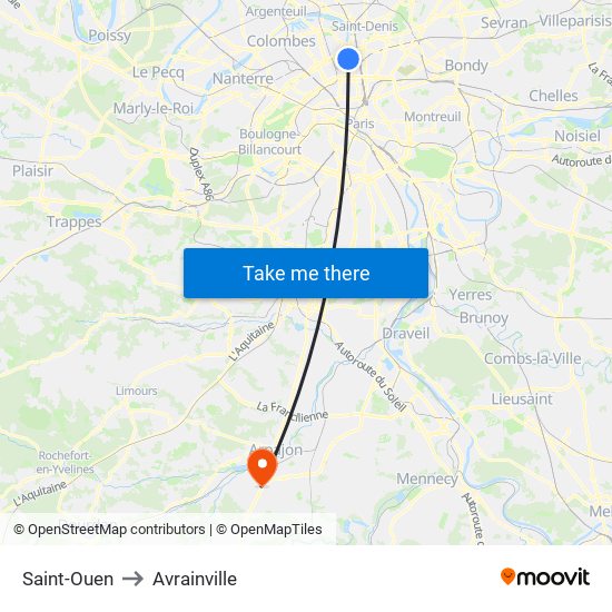 Saint-Ouen to Avrainville map