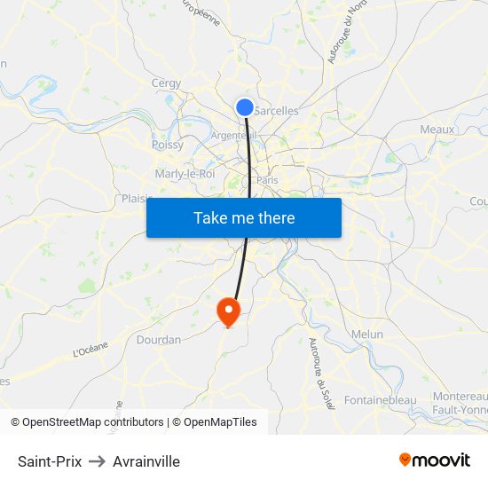 Saint-Prix to Avrainville map