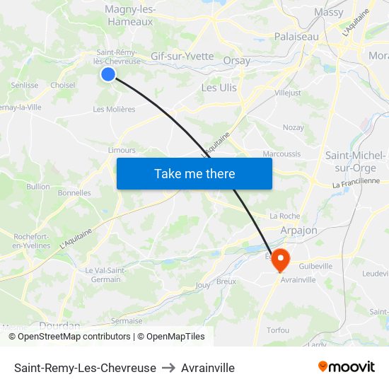 Saint-Remy-Les-Chevreuse to Avrainville map