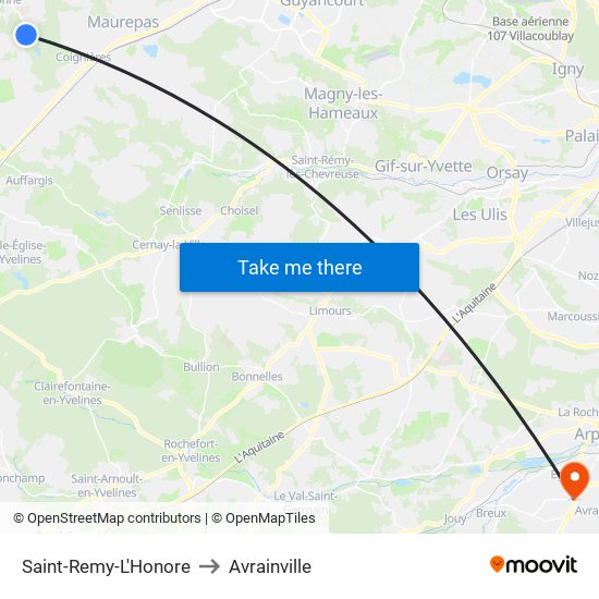 Saint-Remy-L'Honore to Avrainville map