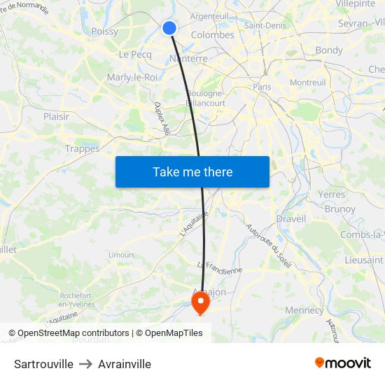Sartrouville to Avrainville map