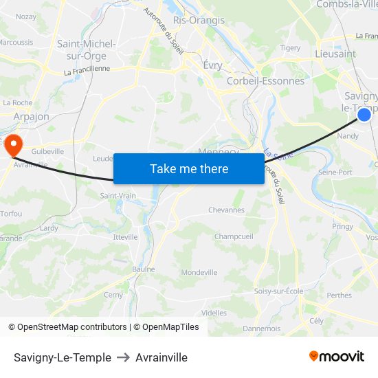 Savigny-Le-Temple to Avrainville map