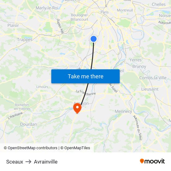 Sceaux to Avrainville map