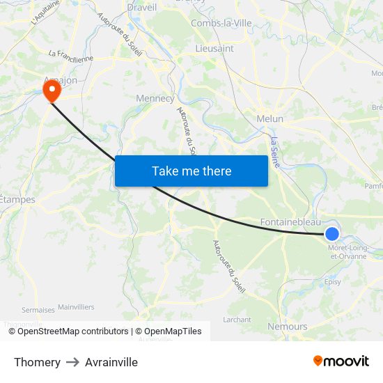 Thomery to Avrainville map