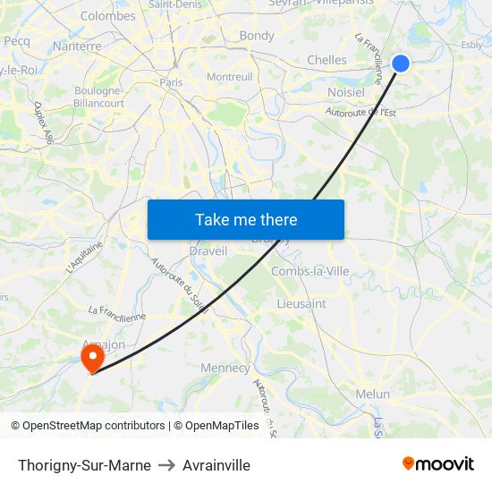 Thorigny-Sur-Marne to Avrainville map