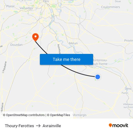 Thoury-Ferottes to Avrainville map