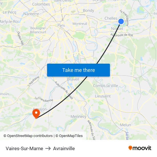 Vaires-Sur-Marne to Avrainville map