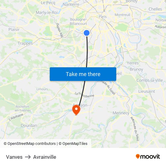 Vanves to Avrainville map