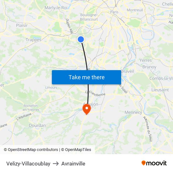 Velizy-Villacoublay to Avrainville map