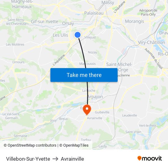 Villebon-Sur-Yvette to Avrainville map