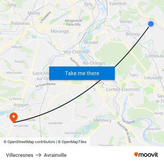 Villecresnes to Avrainville map