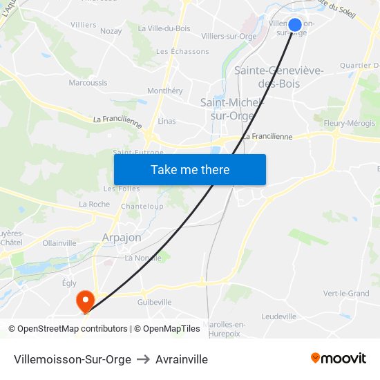 Villemoisson-Sur-Orge to Avrainville map