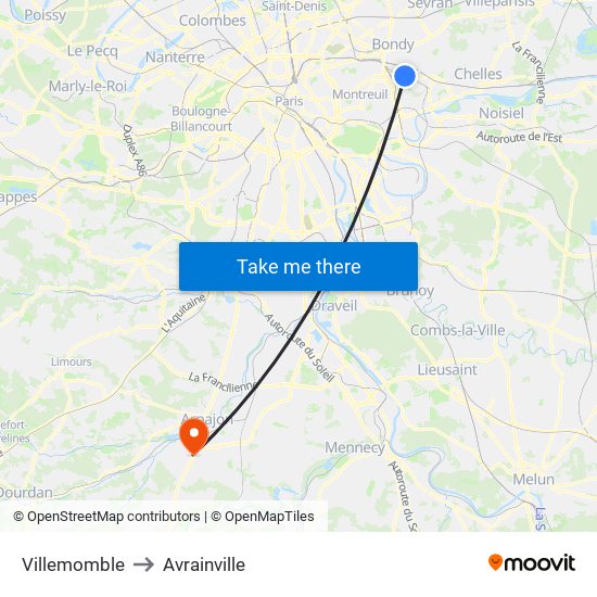 Villemomble to Avrainville map