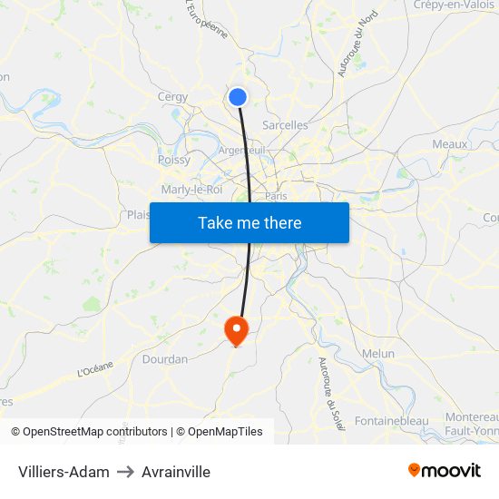 Villiers-Adam to Avrainville map