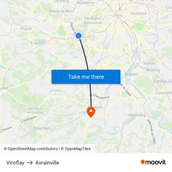 Viroflay to Avrainville map