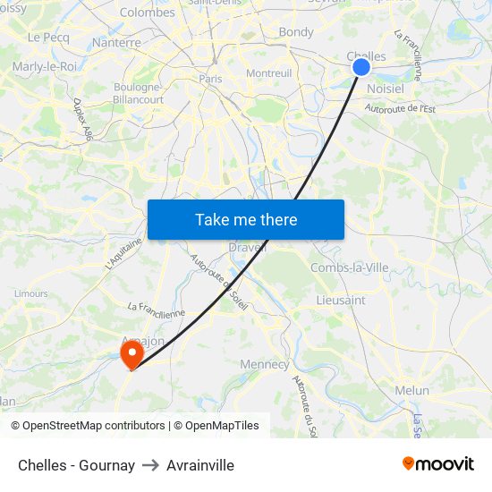 Chelles - Gournay to Avrainville map