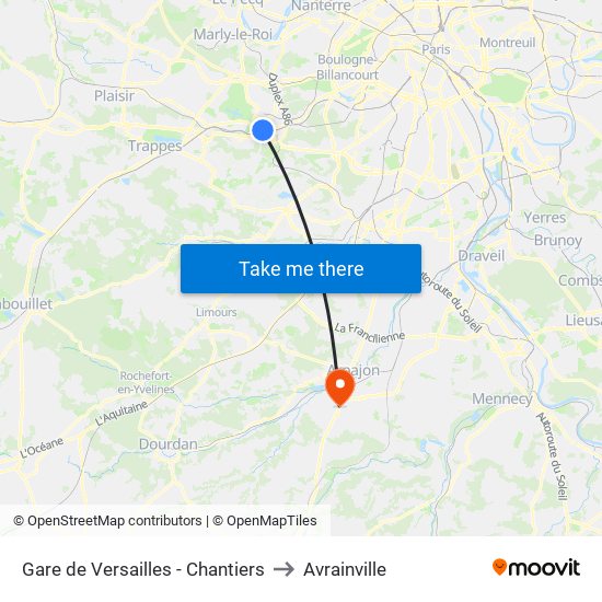 Gare de Versailles - Chantiers to Avrainville map