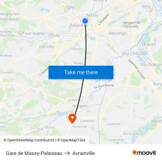 Gare de Massy-Palaiseau to Avrainville map