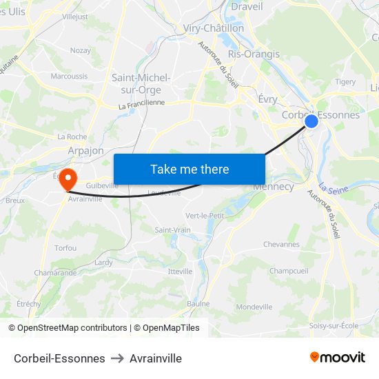 Corbeil-Essonnes to Avrainville map