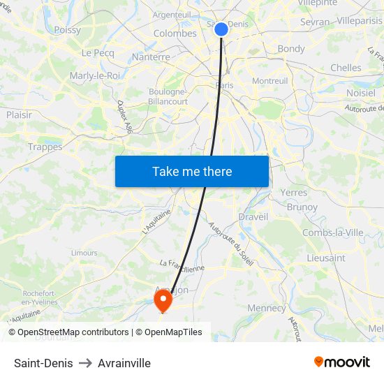 Saint-Denis to Avrainville map