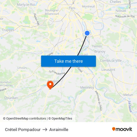 Créteil Pompadour to Avrainville map