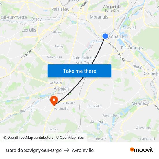 Gare de Savigny-Sur-Orge to Avrainville map