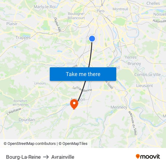 Bourg-La-Reine to Avrainville map
