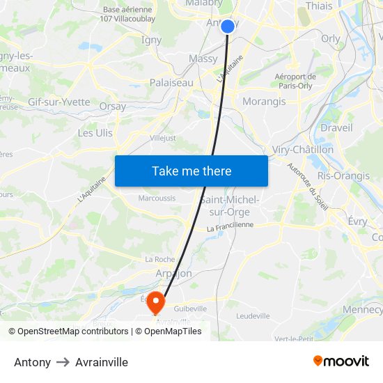 Antony to Avrainville map